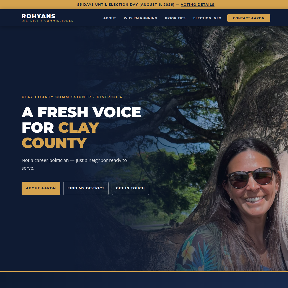 Screenshot of the voteaaron.us campaign website